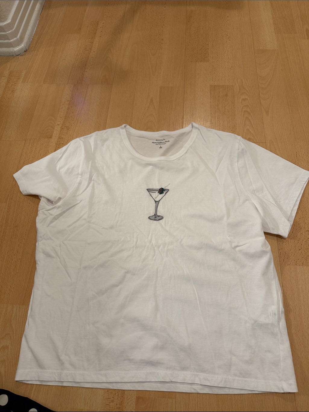 Abercrombie  Fitch White Shortsleeve Tee With Martini Embroidery